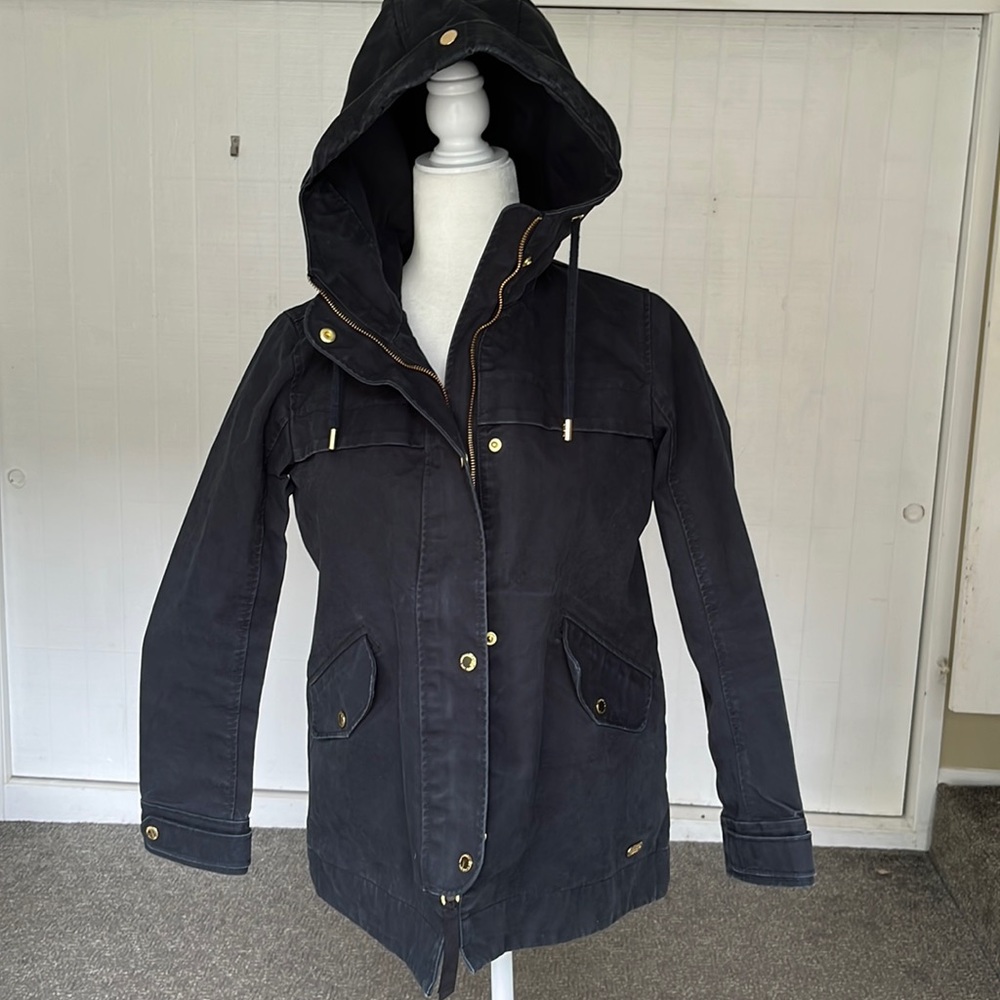 Abercrombie & Fitch Waterproof Wind Resist Navy Jacket Coat Hood Small